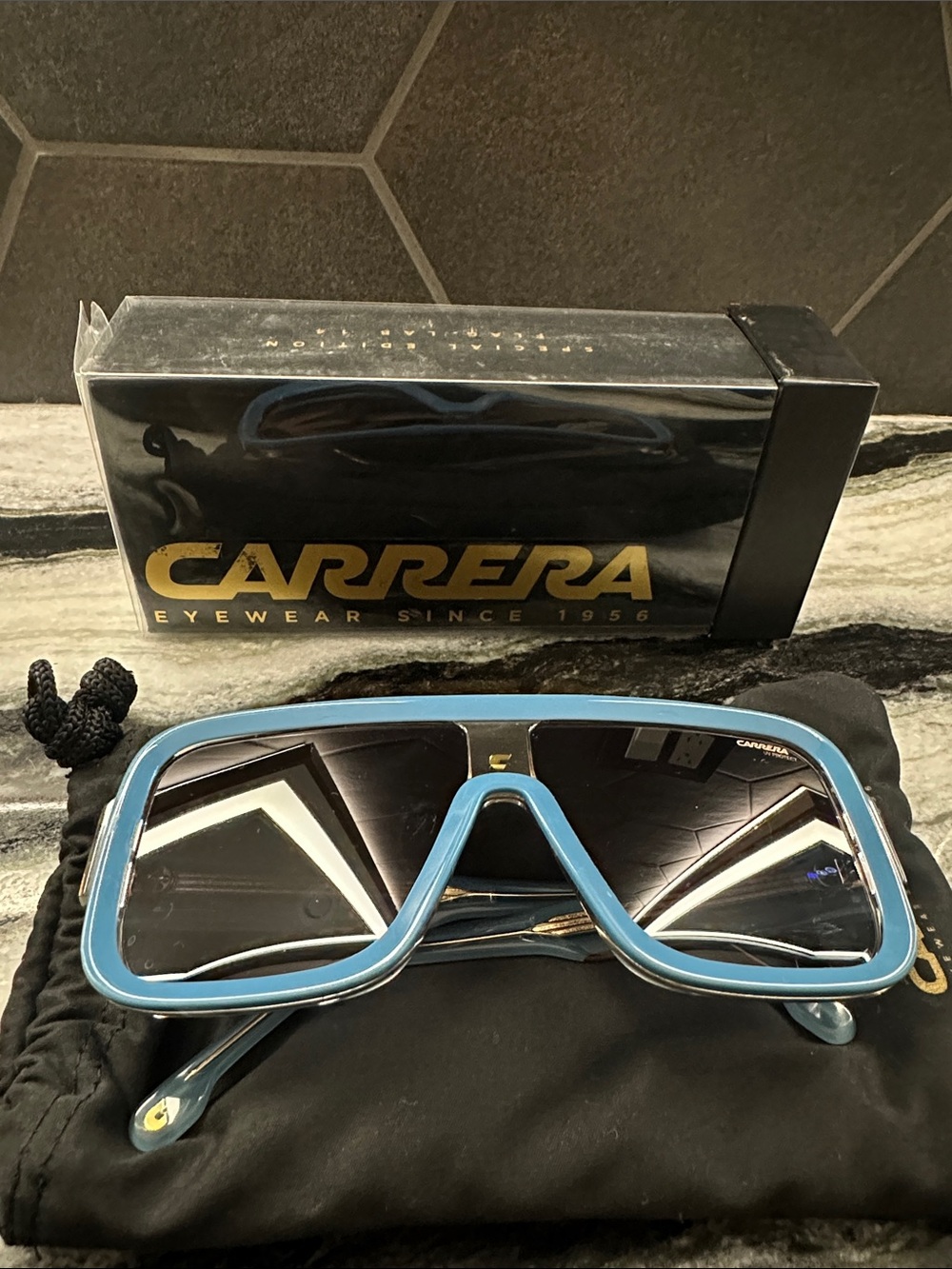 Carrera Light Blue Oversized Shield Sunglasses